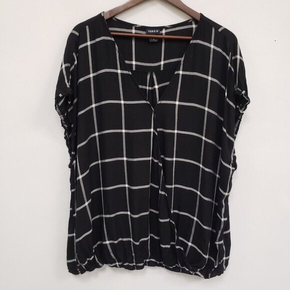 Torrid Womens Plaid Dolman Sleeve Top Size 3X Black Windowpane Office Everyday - Picture 1 of 9